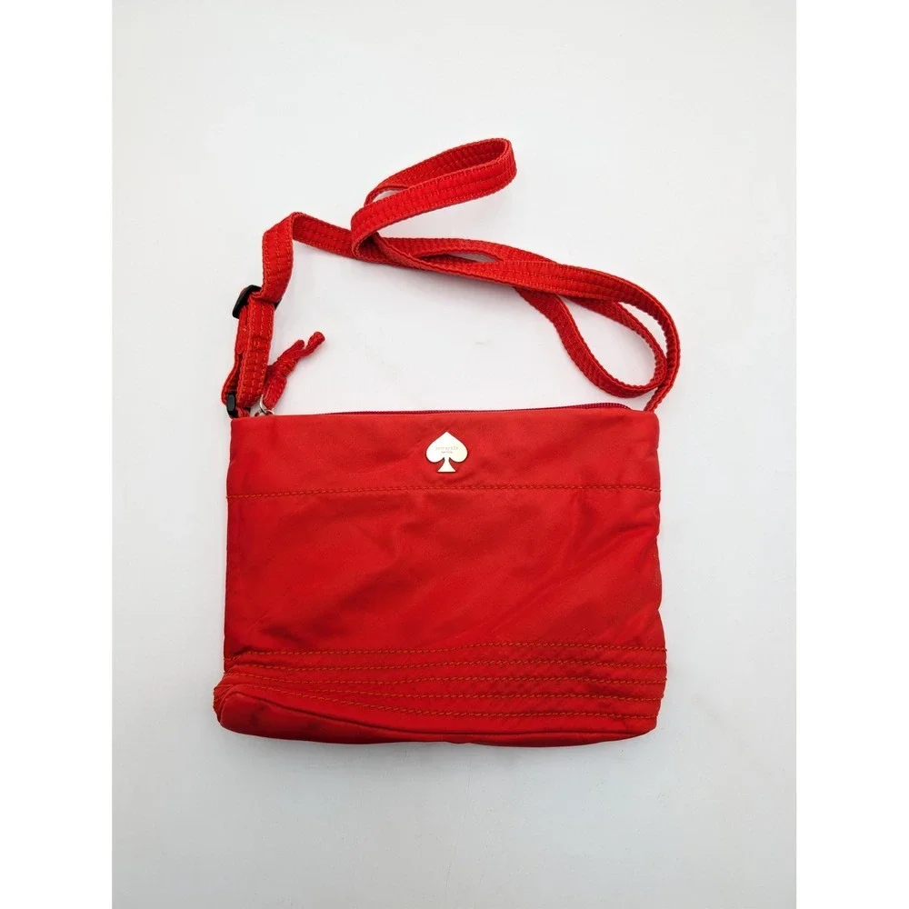 Kate Spade‎ Crossbody Bag Womens Small Red Nylon Zip Shoulder Purse Logo